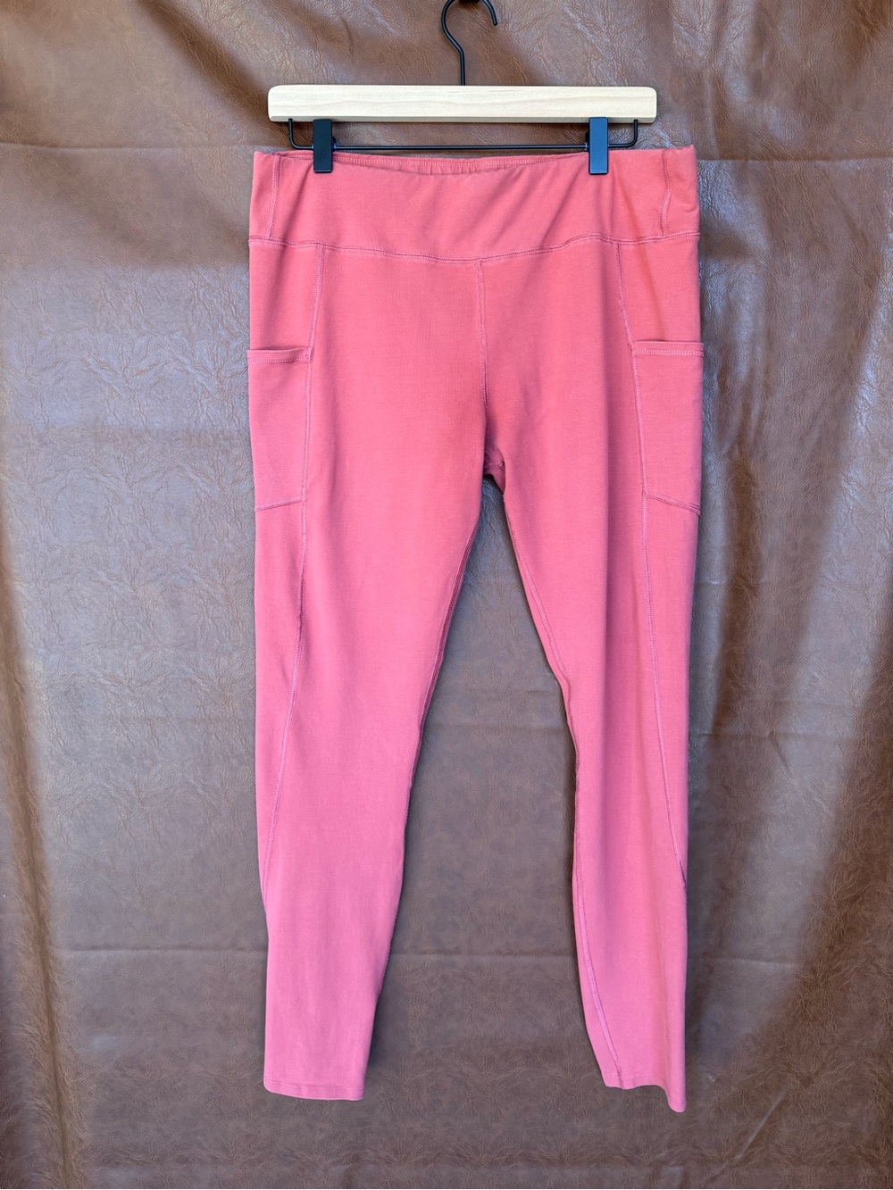 Pact Womens XL Organic Cotton Pocket Leggings Pink Coral 25” Inseam High Rise